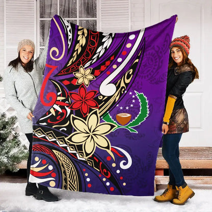 Pohnpei Premium Blanket - Tribal Flower With Special Turtles Purple Color