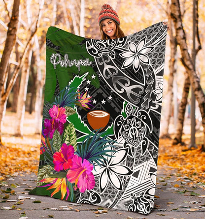 Pohnpei Premium Blanket - Turtle Plumeria Banana Leaf