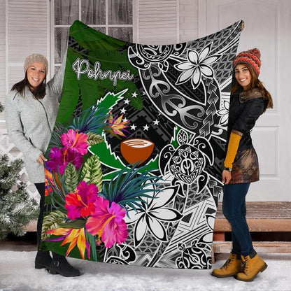Pohnpei Premium Blanket - Turtle Plumeria Banana Leaf
