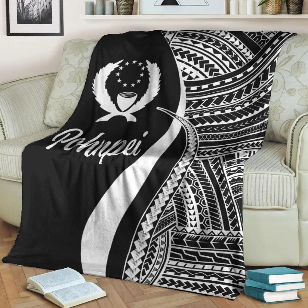 Pohnpei Premium Blanket - White Polynesian Tentacle Tribal Pattern
