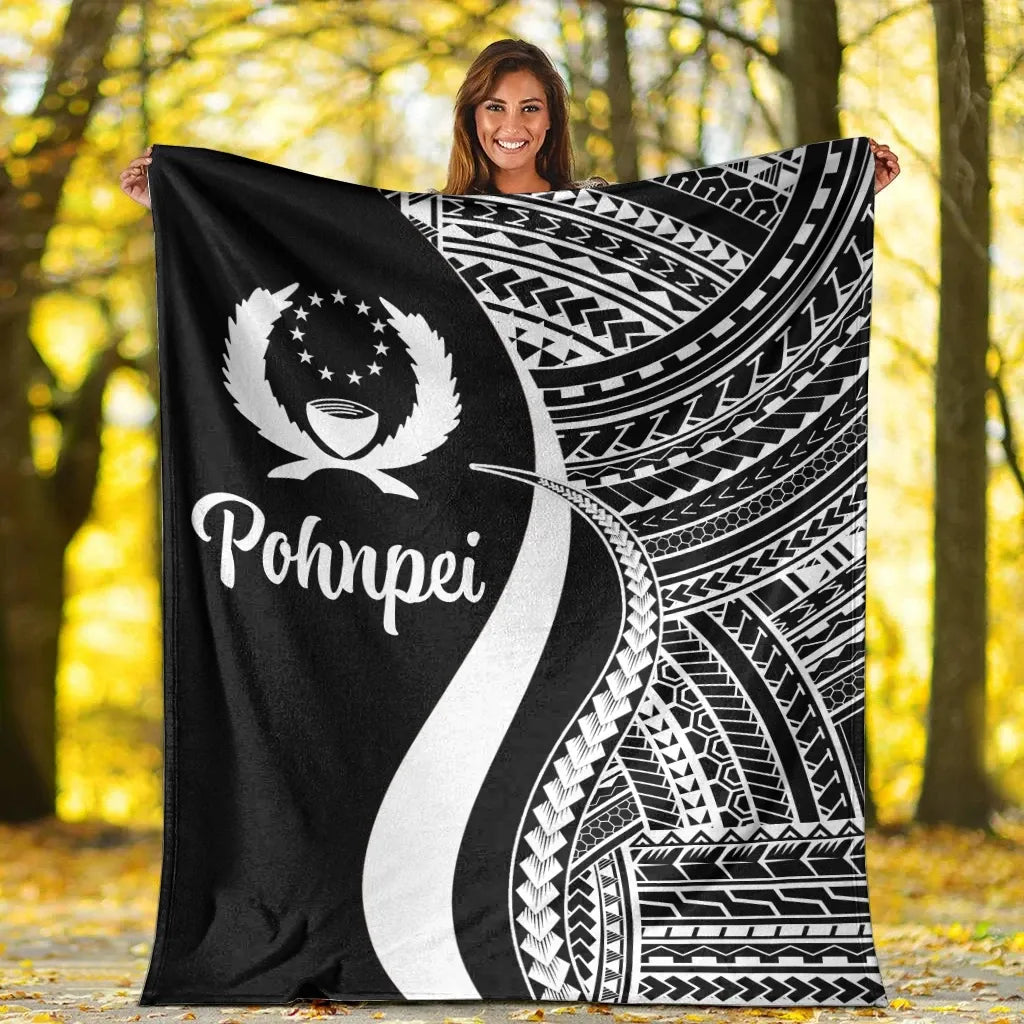 Pohnpei Premium Blanket - White Polynesian Tentacle Tribal Pattern