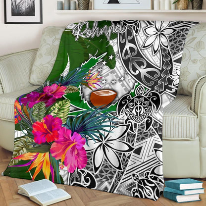 Pohnpei Premium Blanket White - Turtle Plumeria Banana Leaf