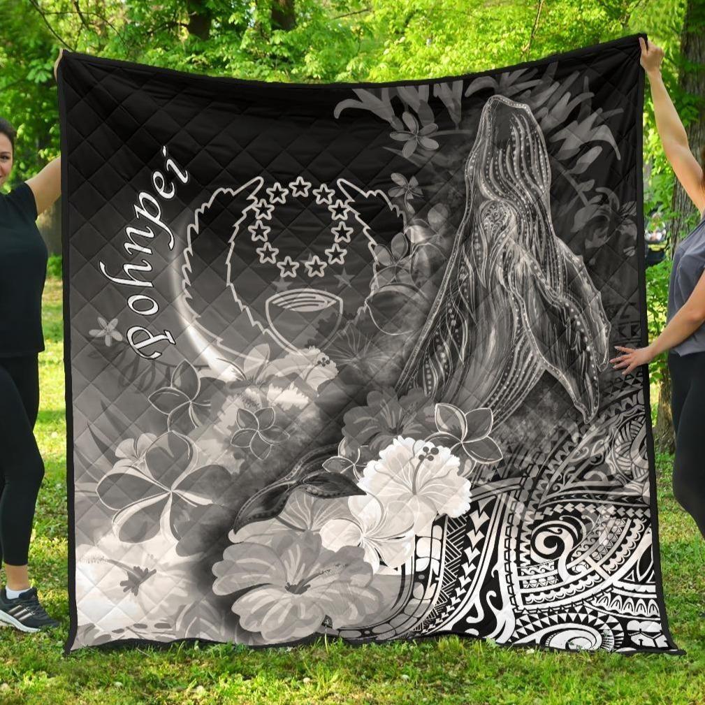 Pohnpei Premium Quilt - Humpback Whale with Tropical Flowers (White)
