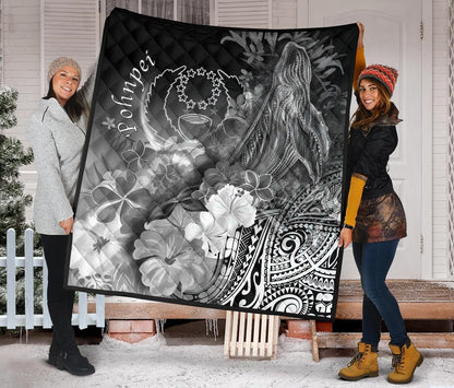 Pohnpei Premium Quilt - Humpback Whale with Tropical Flowers (White)