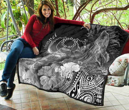 Pohnpei Premium Quilt - Humpback Whale with Tropical Flowers (White)