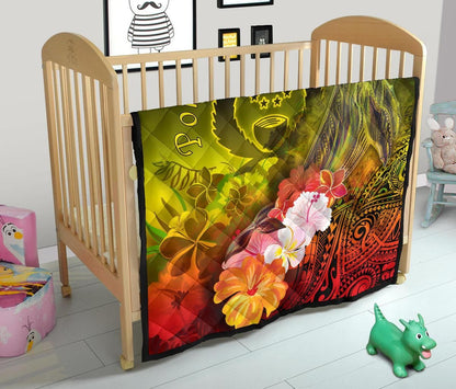 Pohnpei Premium Quilt - Humpback Whale with Tropical Flowers (Yellow)