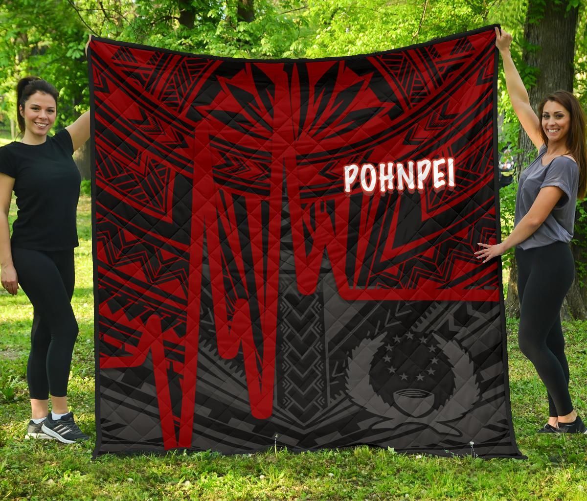 Pohnpei Premium Quilt - Pohnpei Seal In Heartbeat Patterns Style (Red)