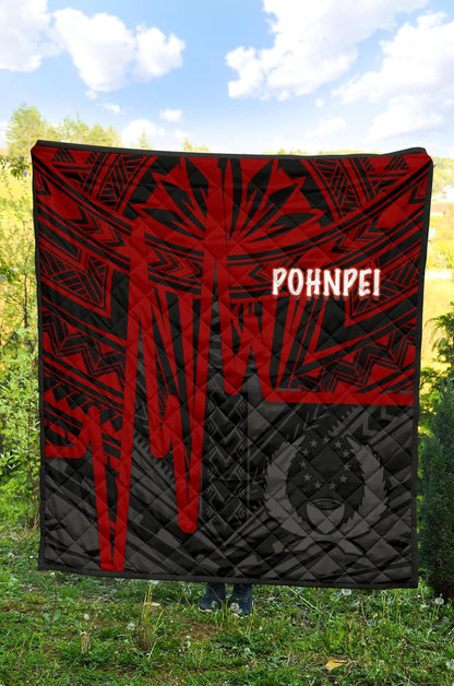 Pohnpei Premium Quilt - Pohnpei Seal In Heartbeat Patterns Style (Red)