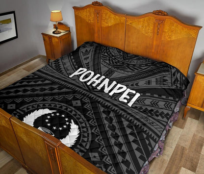 Pohnpei Premium Quilt - Pohnpei Seal With Polynesian Tattoo Style ( Black)