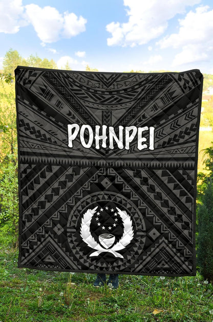 Pohnpei Premium Quilt - Pohnpei Seal With Polynesian Tattoo Style ( Black)