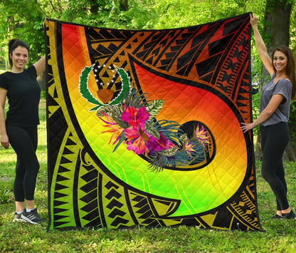 Pohnpei Premium Quilt - Polynesian Hook And Hibiscus (Reggae)
