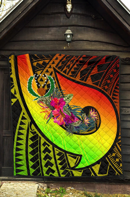 Pohnpei Premium Quilt - Polynesian Hook And Hibiscus (Reggae)