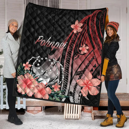Pohnpei Premium Quilt - Red Polynesian Hibiscus Pattern Style