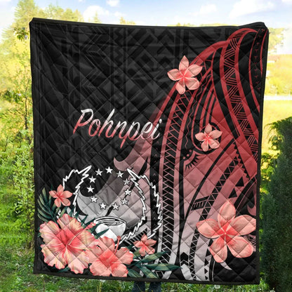 Pohnpei Premium Quilt - Red Polynesian Hibiscus Pattern Style