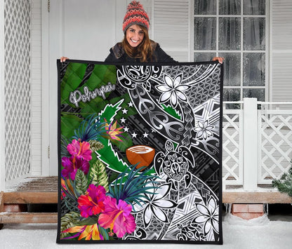 Pohnpei Premium Quilt - Turtle Plumeria Banana Leaf