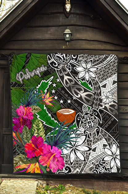 Pohnpei Premium Quilt - Turtle Plumeria Banana Leaf