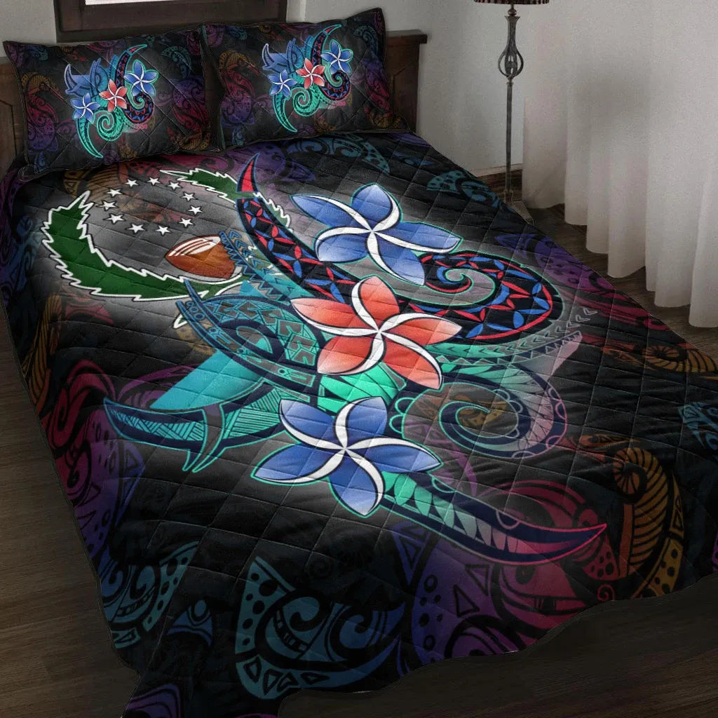Pohnpei Quilt Bed Set - Plumeria Flowers Style