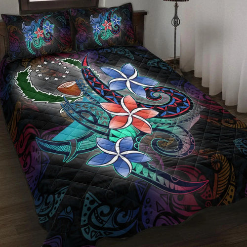 Pohnpei Quilt Bed Set - Plumeria Flowers Style