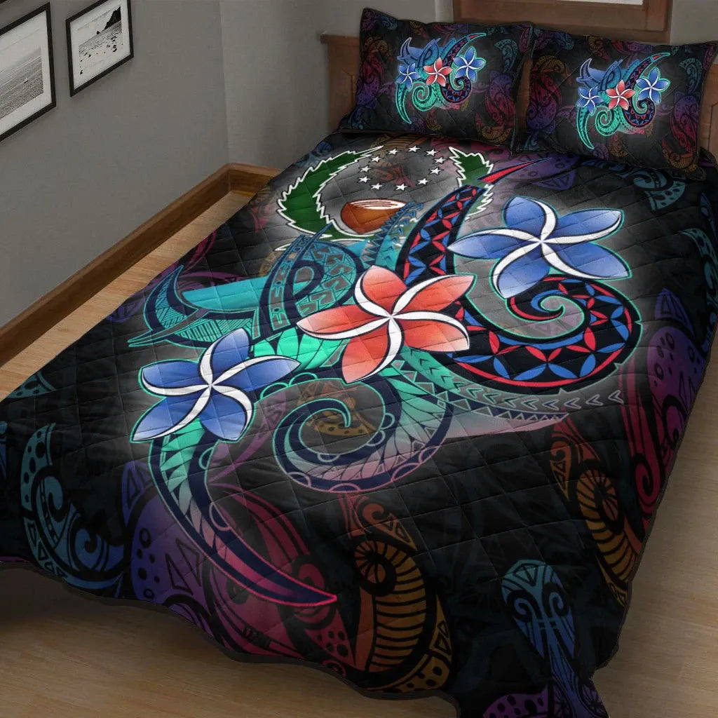 Pohnpei Quilt Bed Set - Plumeria Flowers Style