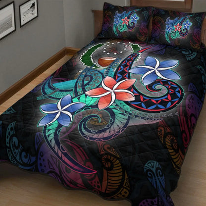 Pohnpei Quilt Bed Set - Plumeria Flowers Style