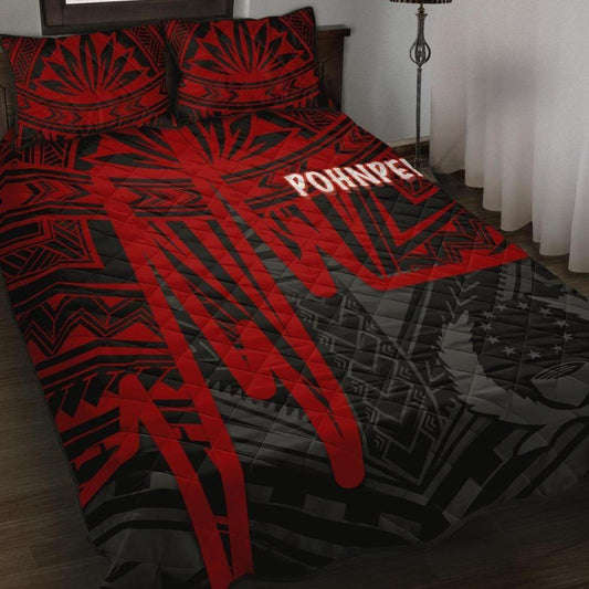 Pohnpei Quilt Bed Set - Pohnpei Seal In Heartbeat Patterns Style (Red)