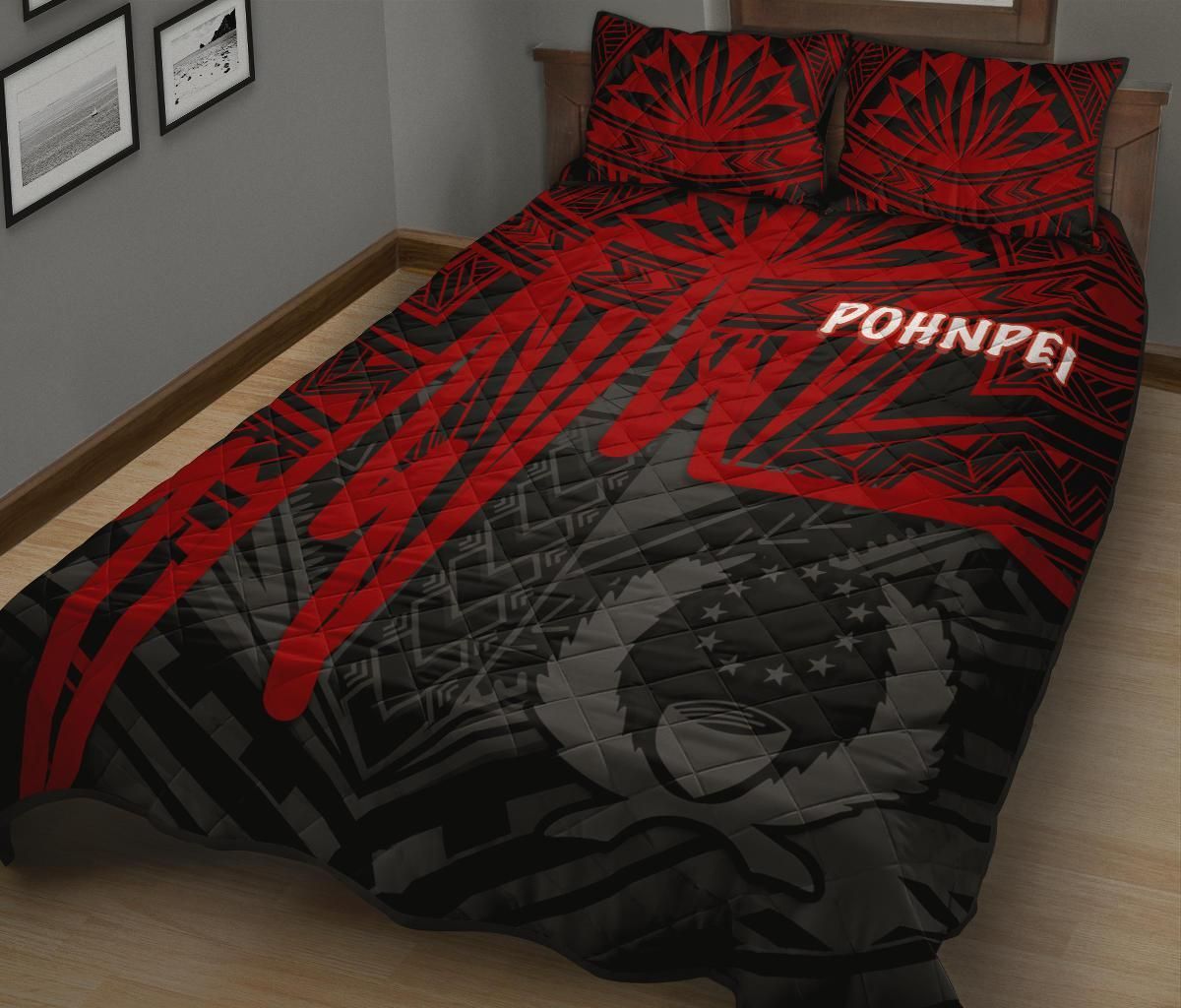 Pohnpei Quilt Bed Set - Pohnpei Seal In Heartbeat Patterns Style (Red)
