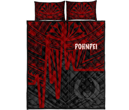 Pohnpei Quilt Bed Set - Pohnpei Seal In Heartbeat Patterns Style (Red)