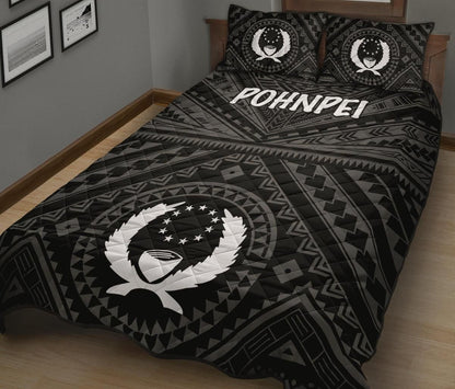 Pohnpei Quilt Bed Set - Pohnpei Seal With Polynesian Tattoo Style ( Black)