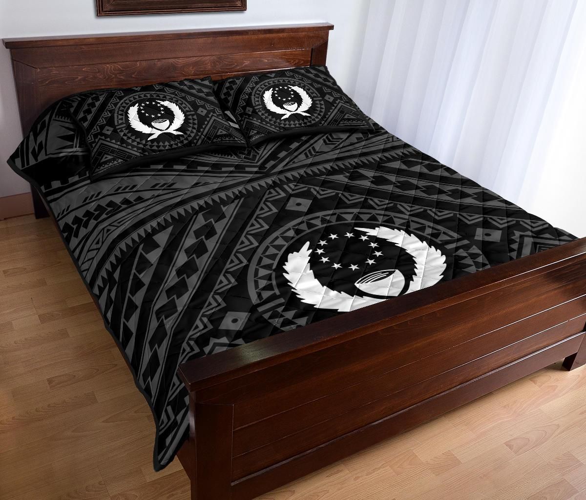 Pohnpei Quilt Bed Set - Pohnpei Seal With Polynesian Tattoo Style ( Black)