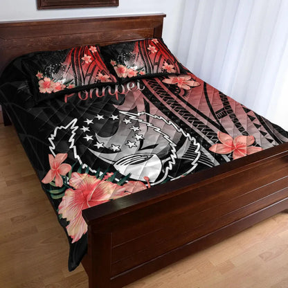 Pohnpei Quilt Bed Set - Red Polynesian Hibiscus Pattern Style