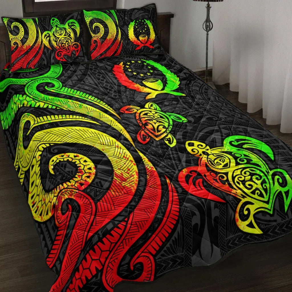 Pohnpei Quilt Bed Set - Reggae Tentacle Turtle | Polynesian.co