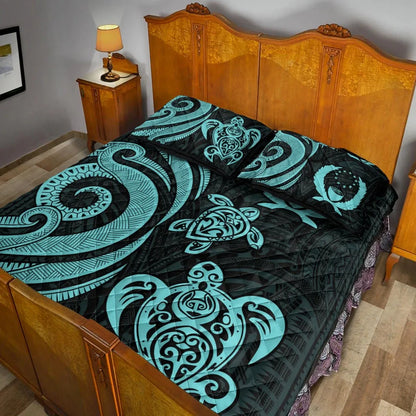 Pohnpei Quilt Bed Set - Turquoise Tentacle Turtle
