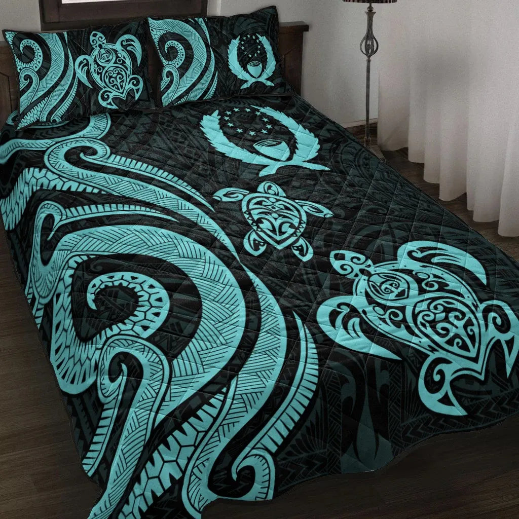 Pohnpei Quilt Bed Set - Turquoise Tentacle Turtle