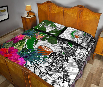 Pohnpei Quilt Bed Set White - Turtle Plumeria Banana Leaf