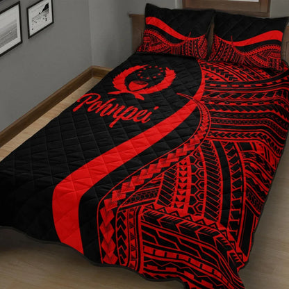 Pohnpei Quilt Bed Set - Red Polynesian Tentacle Tribal Pattern