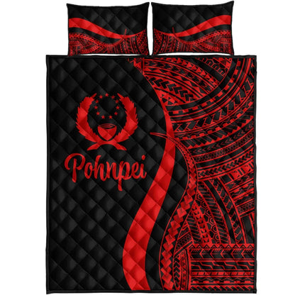 Pohnpei Quilt Bed Set - Red Polynesian Tentacle Tribal Pattern