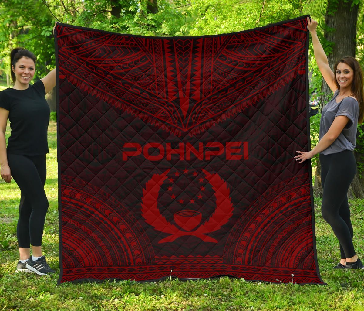 Pohnpei Premium Quilt - Pohnpie Flag Polynesian Chief Red Version