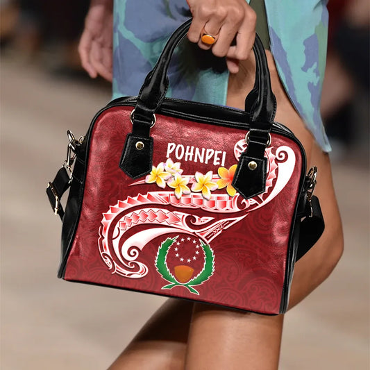 Pohnpei Shoulder Handbag - Pohnpei Seal Polynesian Patterns Plumeria