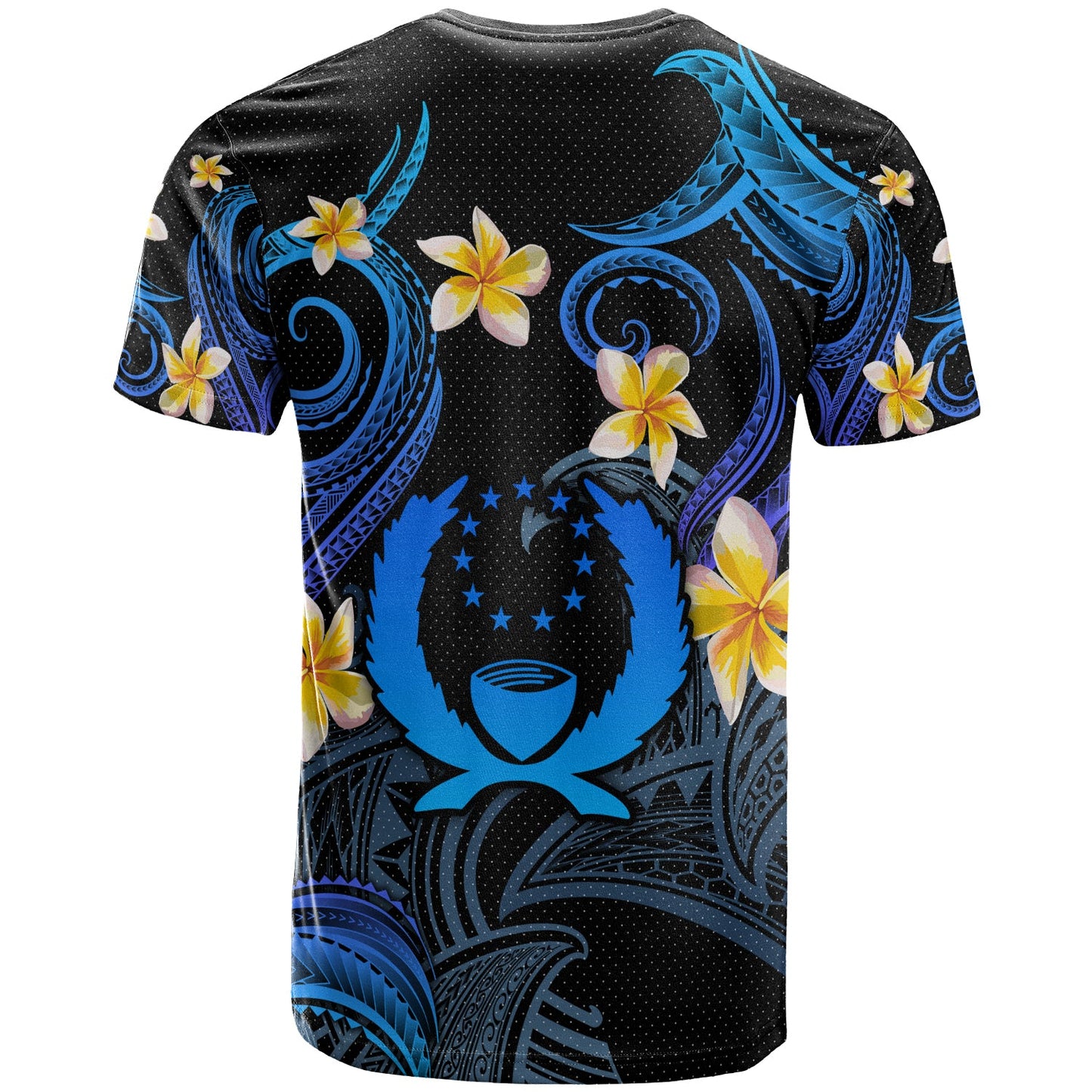 Pohnpei T-shirt - Custom Personalised Polynesian Waves with Plumeria Flowers (Blue)