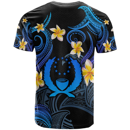 Pohnpei T-shirt - Custom Personalised Polynesian Waves with Plumeria Flowers (Blue)