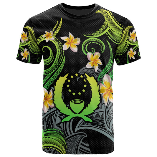 Pohnpei T-shirt - Custom Personalised Polynesian Waves with Plumeria Flowers (Green)
