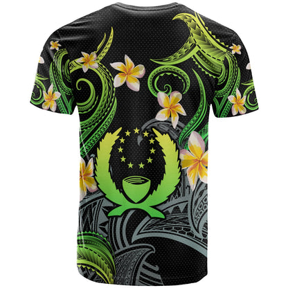Pohnpei T-shirt - Custom Personalised Polynesian Waves with Plumeria Flowers (Green)