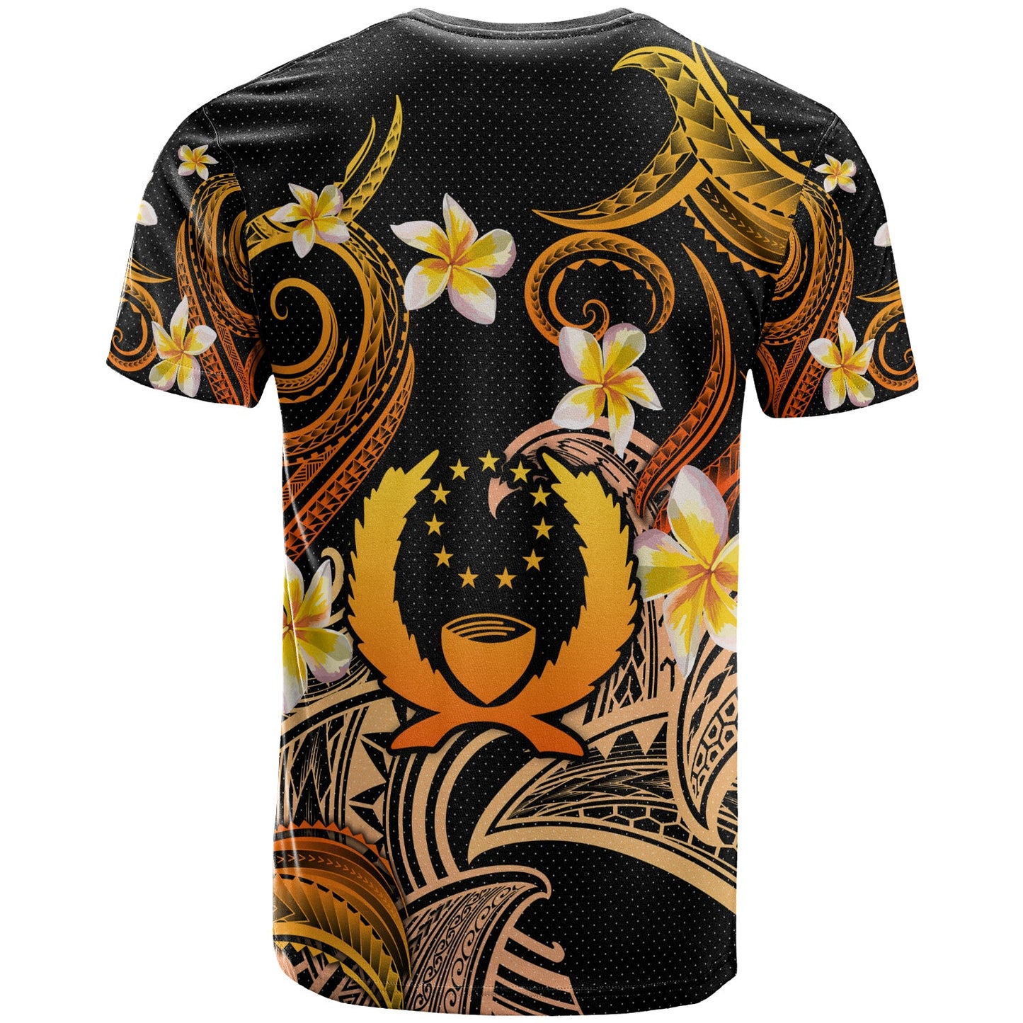 Pohnpei T-shirt - Custom Personalised Polynesian Waves with Plumeria Flowers (Orange)