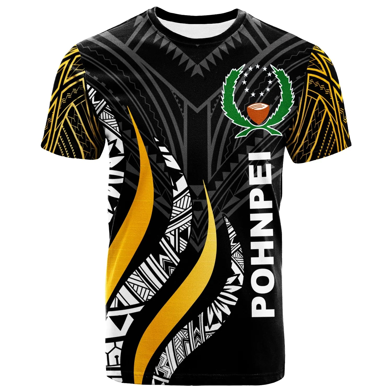 Pohnpei T-Shirt - Pohnpei Strong Fire Pattern Gold