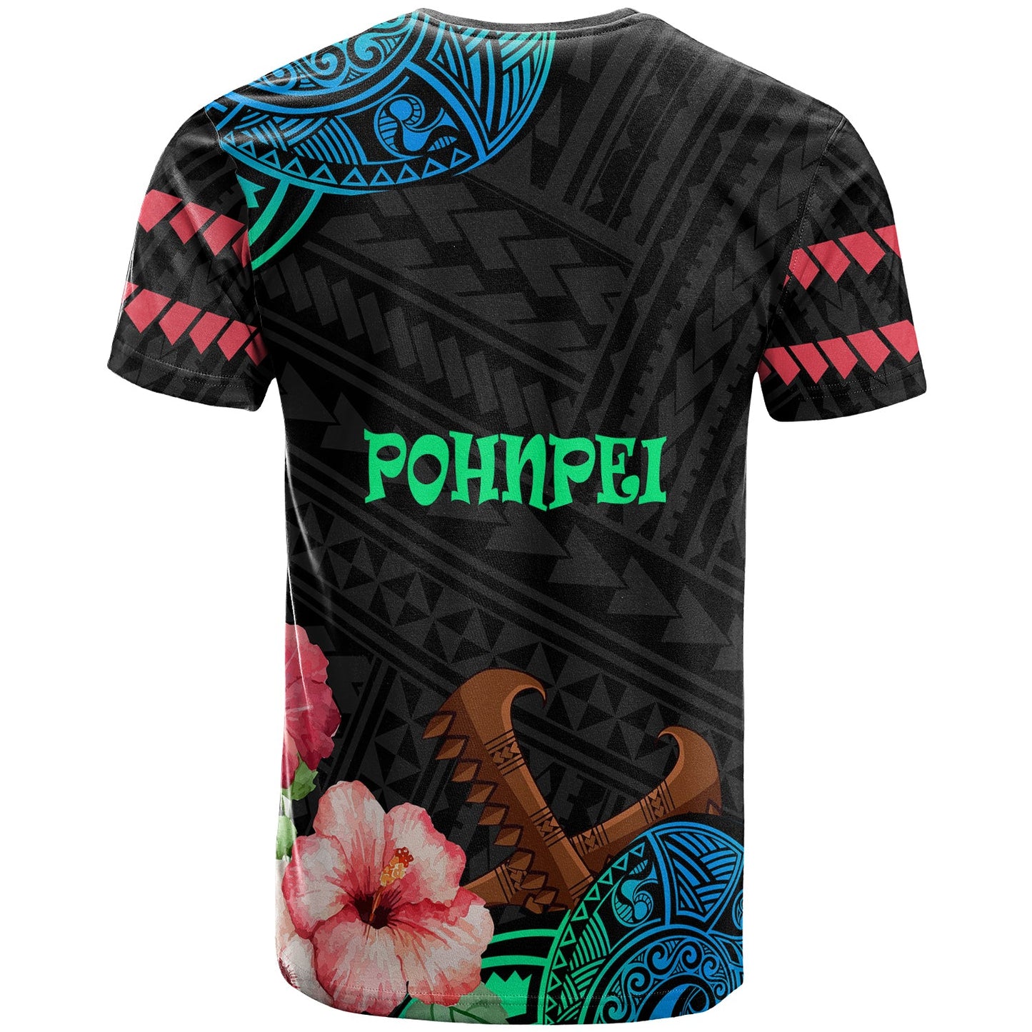 Pohnpei T-Shirt - Polynesian Pride with Hibicus Flower Tribal Pattern