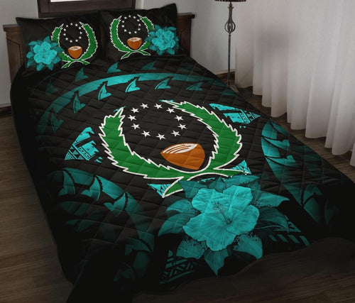 Pohnpei Polynesian Quilt Bed Set Hibiscus Turquoise