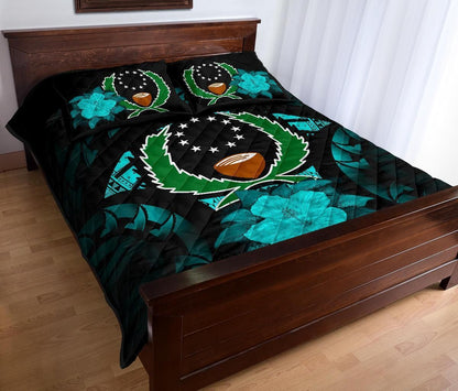 Pohnpei Polynesian Quilt Bed Set Hibiscus Turquoise