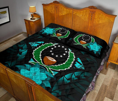 Pohnpei Polynesian Quilt Bed Set Hibiscus Turquoise