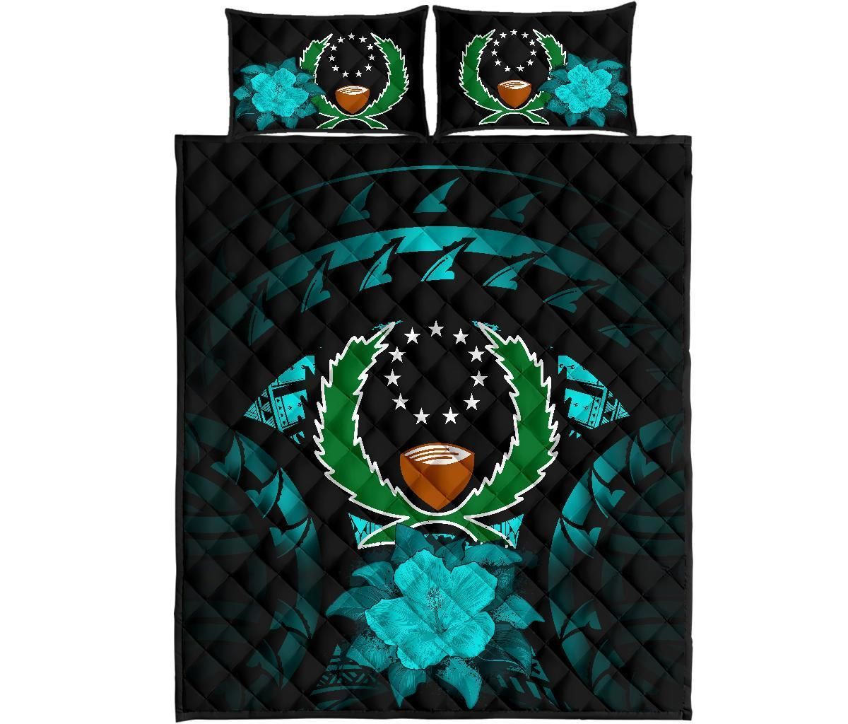Pohnpei Polynesian Quilt Bed Set Hibiscus Turquoise