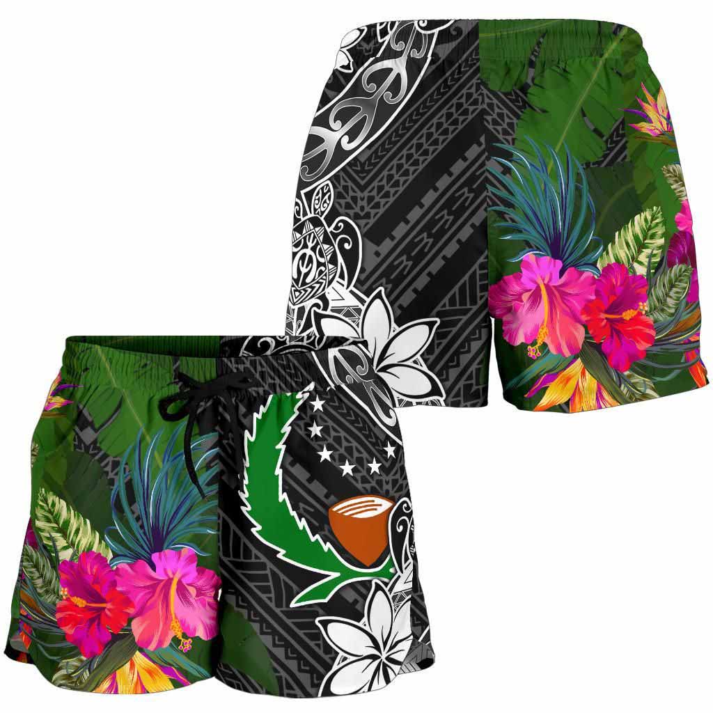 Pohnpei Women Shorts - Turtle Plumeria Banana Leaf